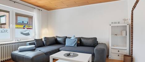 Fernseher, DVD-Player, Bücher, Musikbibliothek