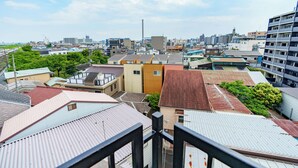 Un paisaje urbano con diversos edificios, incluyendo viviendas y estructuras comerciales.