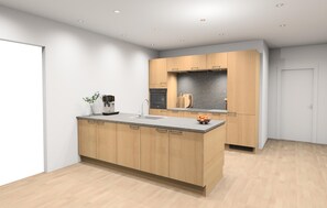 Wasserkocher mit Kaffee-/Teezubehör, Kühlschrank, Mikrowelle, Herdplatte