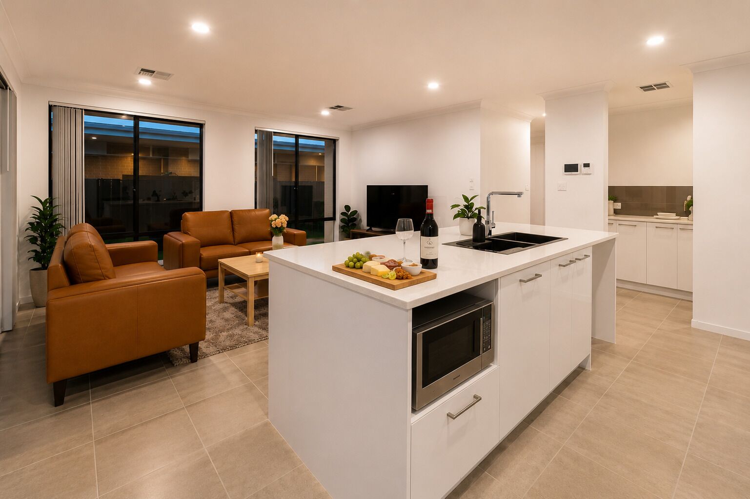 Spacious kitchen and living room, perfect for entertaining