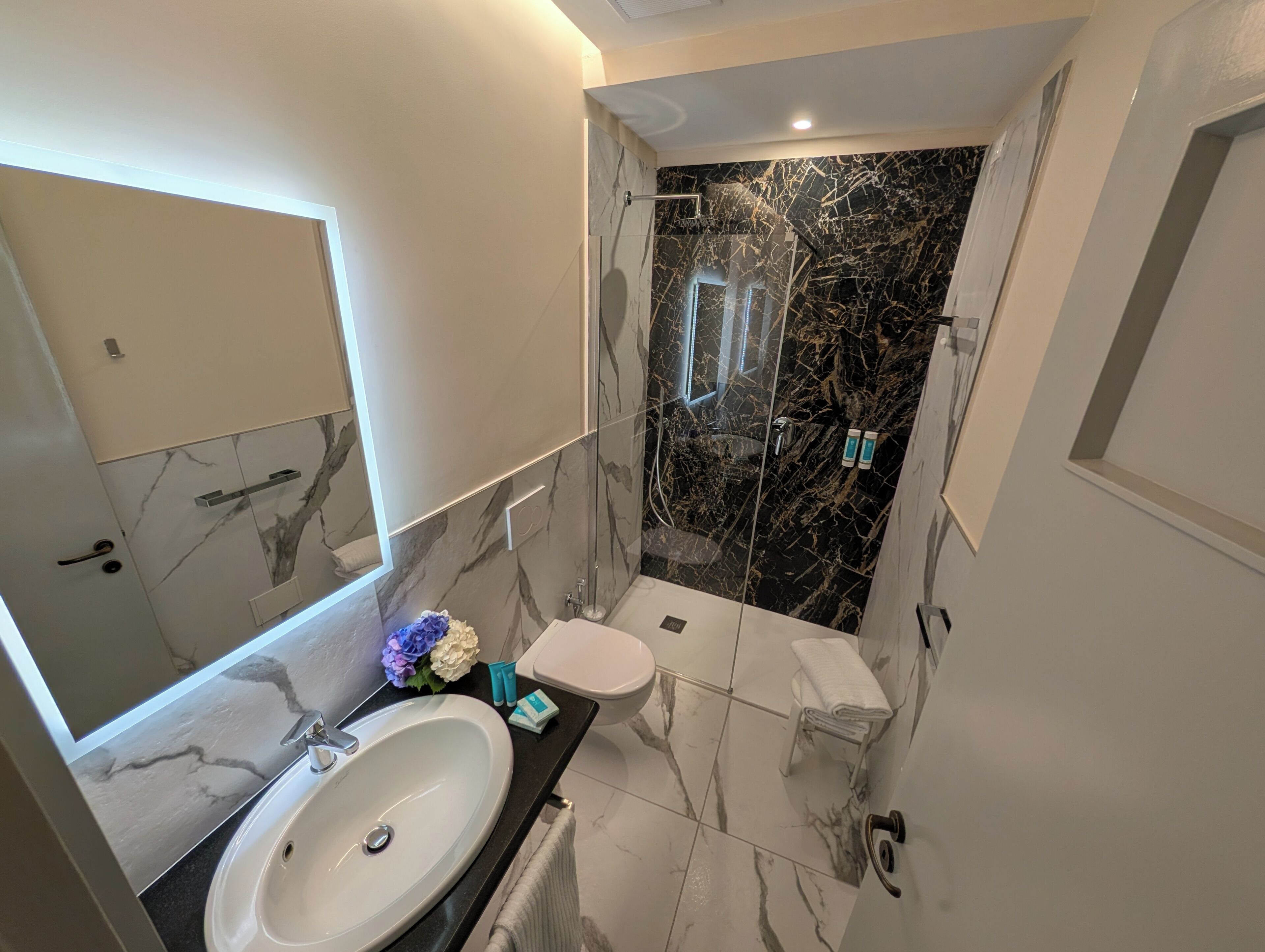 Chambre Premium, balcon, vue lac | Salle de bain | Douche, sèche-cheveux, serviettes fournies, savon