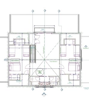 Planta baixa de um hotel com quatro quartos, um banheiro e uma sala de estar.