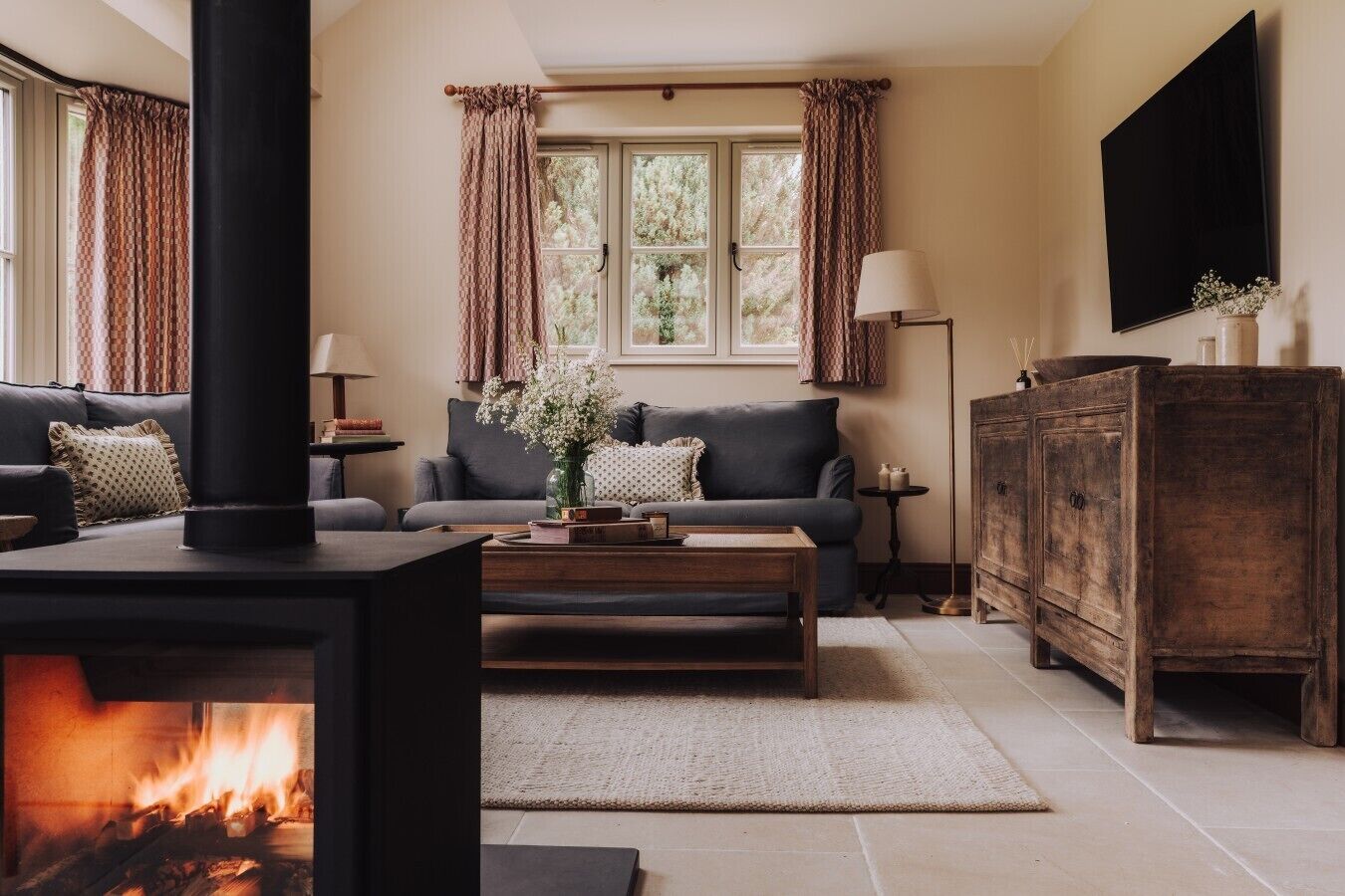 TV, fireplace