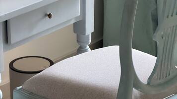 Desk, blackout curtains, soundproofing, iron/ironing board (on request)