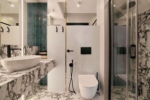 Ducha, secador de pelo, shampoo