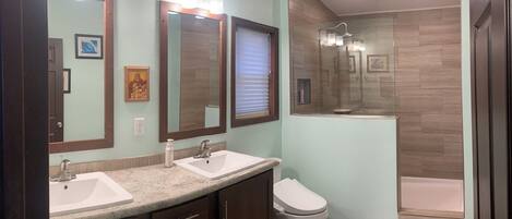 Shower, bidet, towels, soap