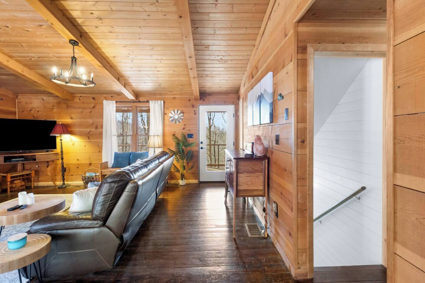TV, fireplace, books