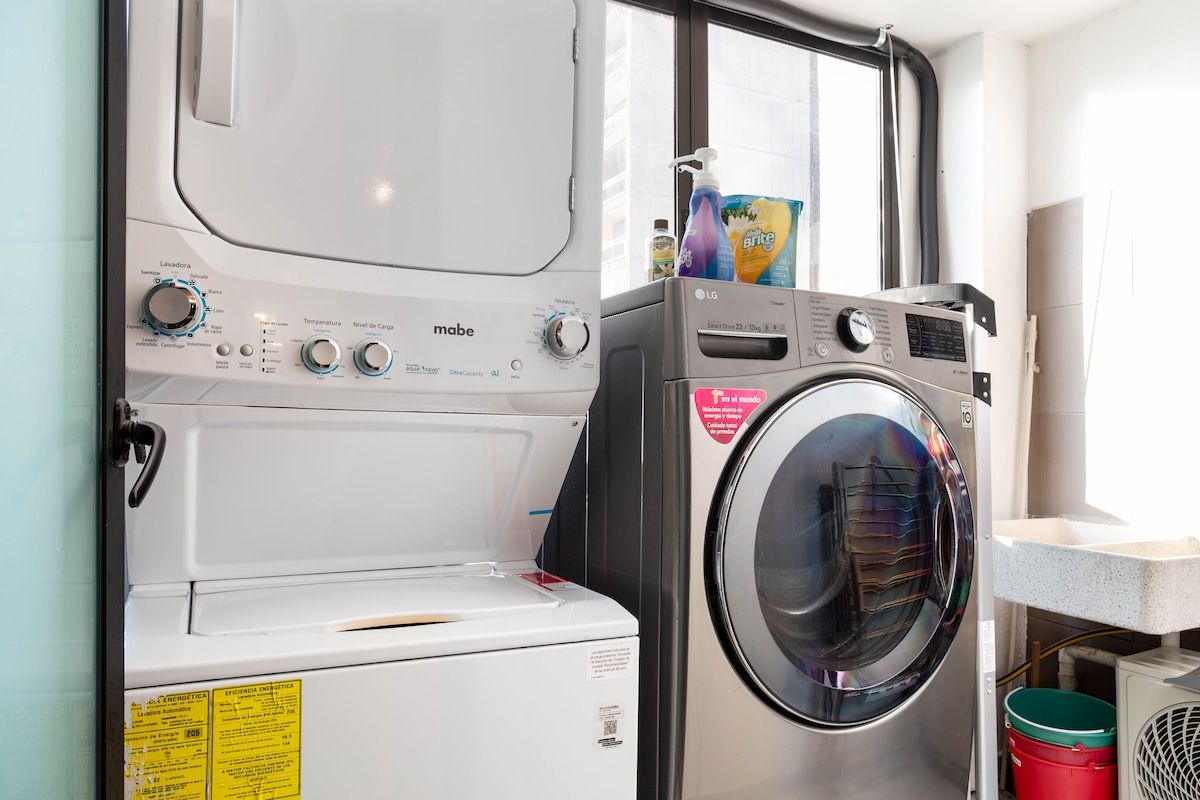 Washer and dryer in the apartment, handy for longer stays and packing light.