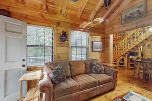TV, fireplace, offices - Swiss Puure Huus Cabin (Blue Ridge)