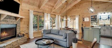 TV, fireplace, offices