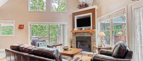 TV, fireplace, DVD player, offices