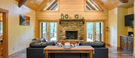 TV, fireplace, video games, DVD player