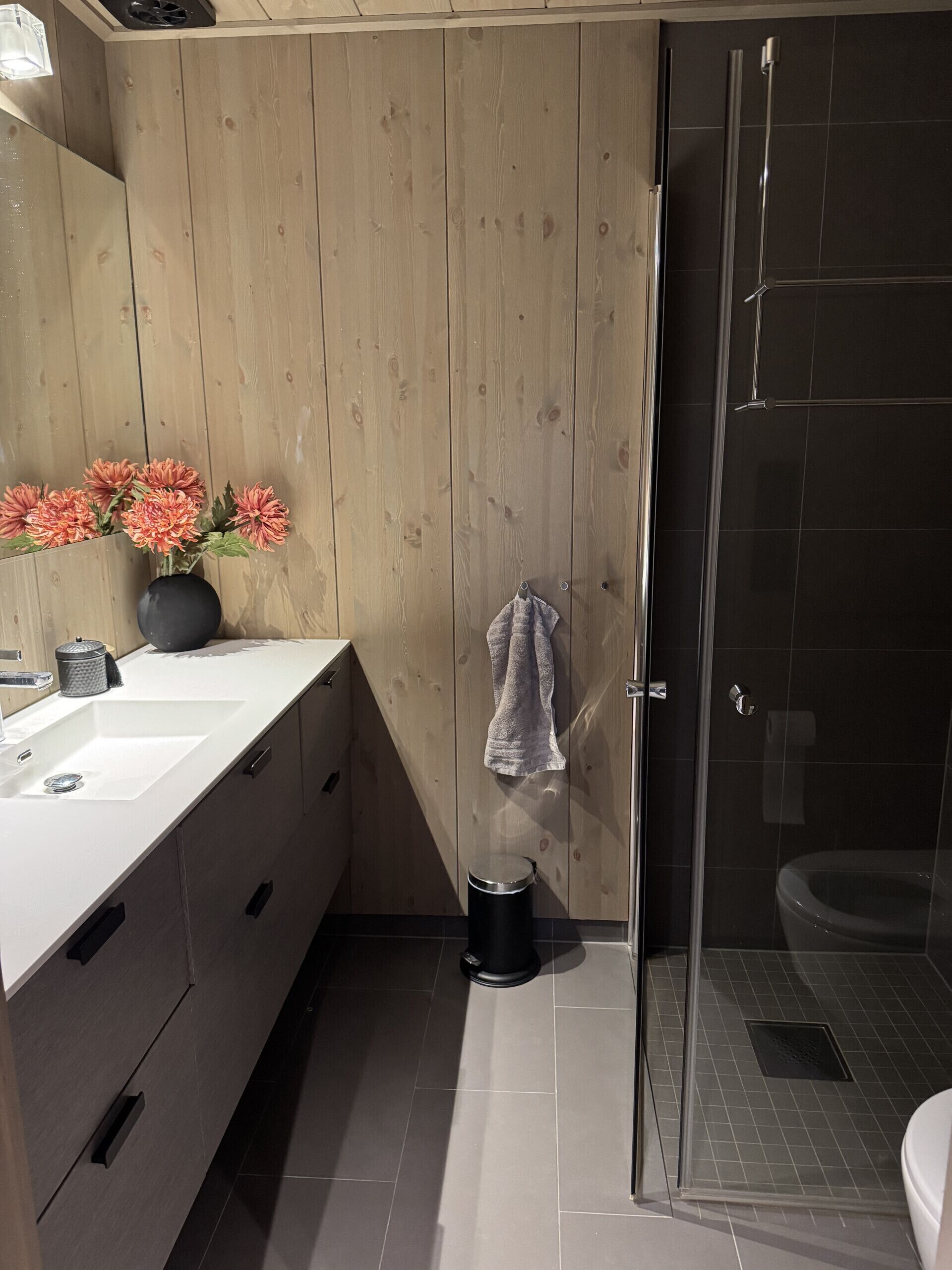 Dusj, hårføner og håndklær