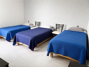Habitación triple, baño privado | Tabla de planchar con plancha 