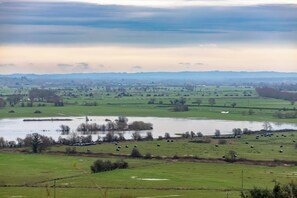 A rural landscape with fields, a river, and distant hills. - Tranquil Studio Retreat in Glastonbury (Glastonbury)