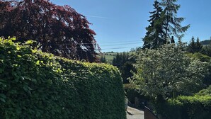 A narrow pathway flanked by dense green hedges and trees, leading to a building with a stone wall and a gate. - Hope Valley - Studio - Sleeps 2 - Parking (Hope Valley)