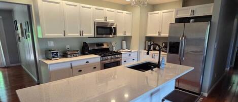 Fridge, microwave, stovetop, toaster
