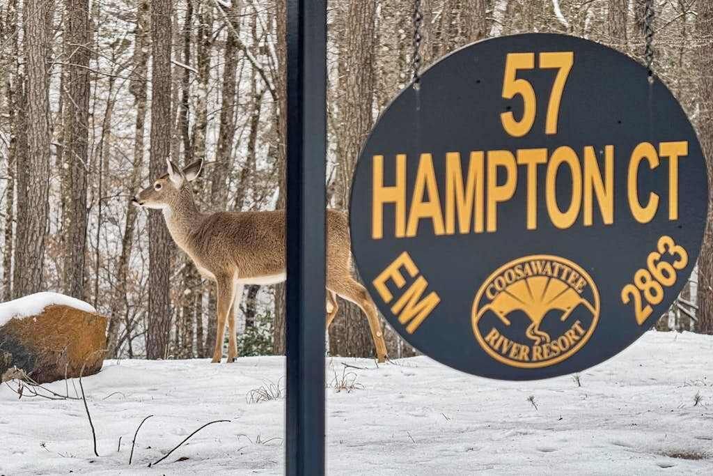 A sign with the number 57 and the text 'HAMPTON CT' along with a logo and the number 2863.