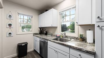 Fridge, microwave, oven, dishwasher