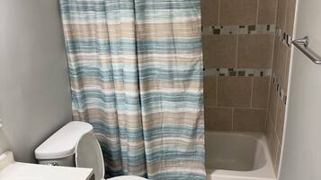 Hair dryer, towels, toilet paper