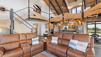 TV, fireplace, foosball, books