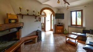 Una televisión, una chimenea