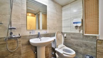 Shower, free toiletries, hair dryer, bidet