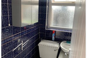 Bathtub dan shower terpisah, bathtub besar,  dan handuk
