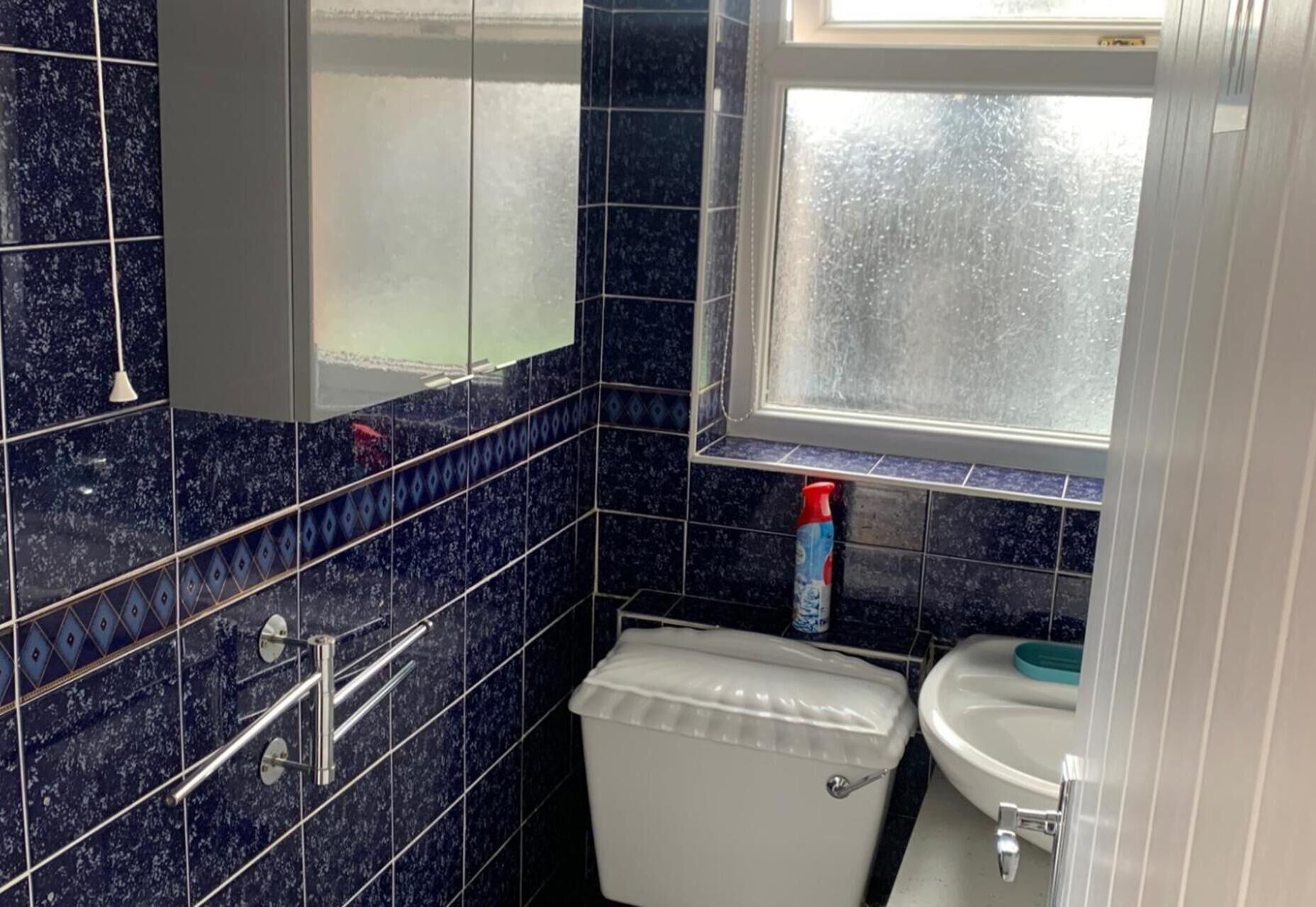 Separate bathtub and shower, deep-soaking bathtub, towels