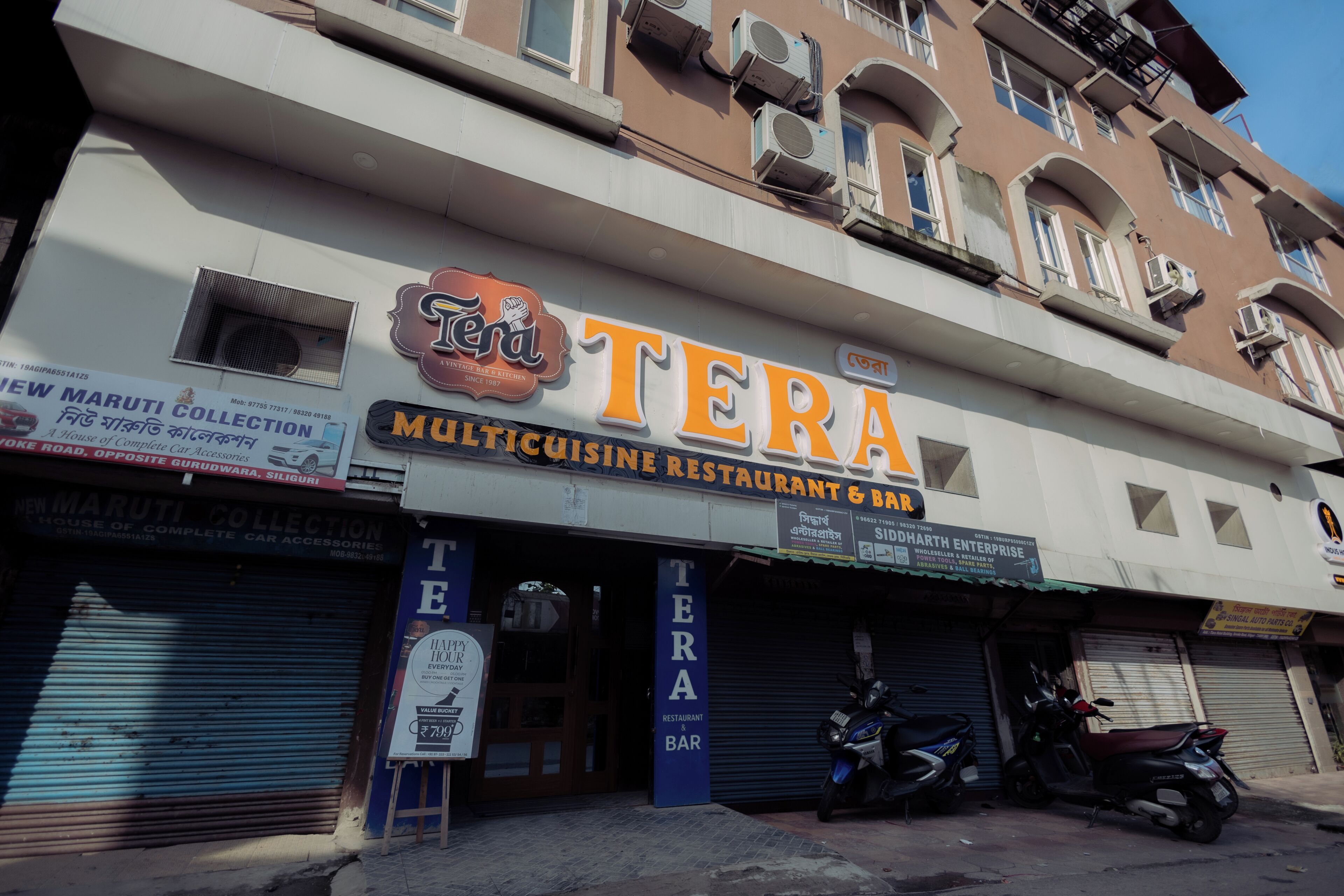 A building with a restaurant named 'Tera' on the ground floor.