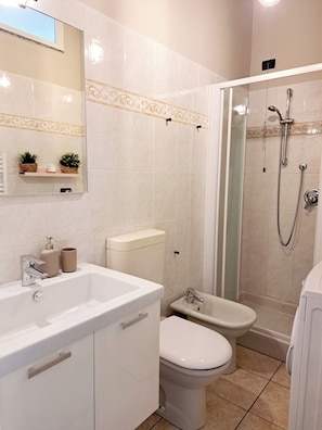 Haartrockner, Bidet, Handtücher, Seife
