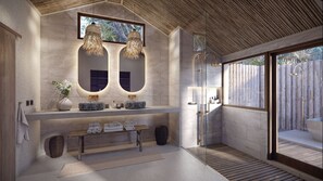 Villa | Salle de bain | Douche, sèche-cheveux, serviettes fournies, savon