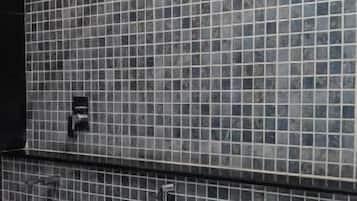 Shower, towels, soap, shampoo