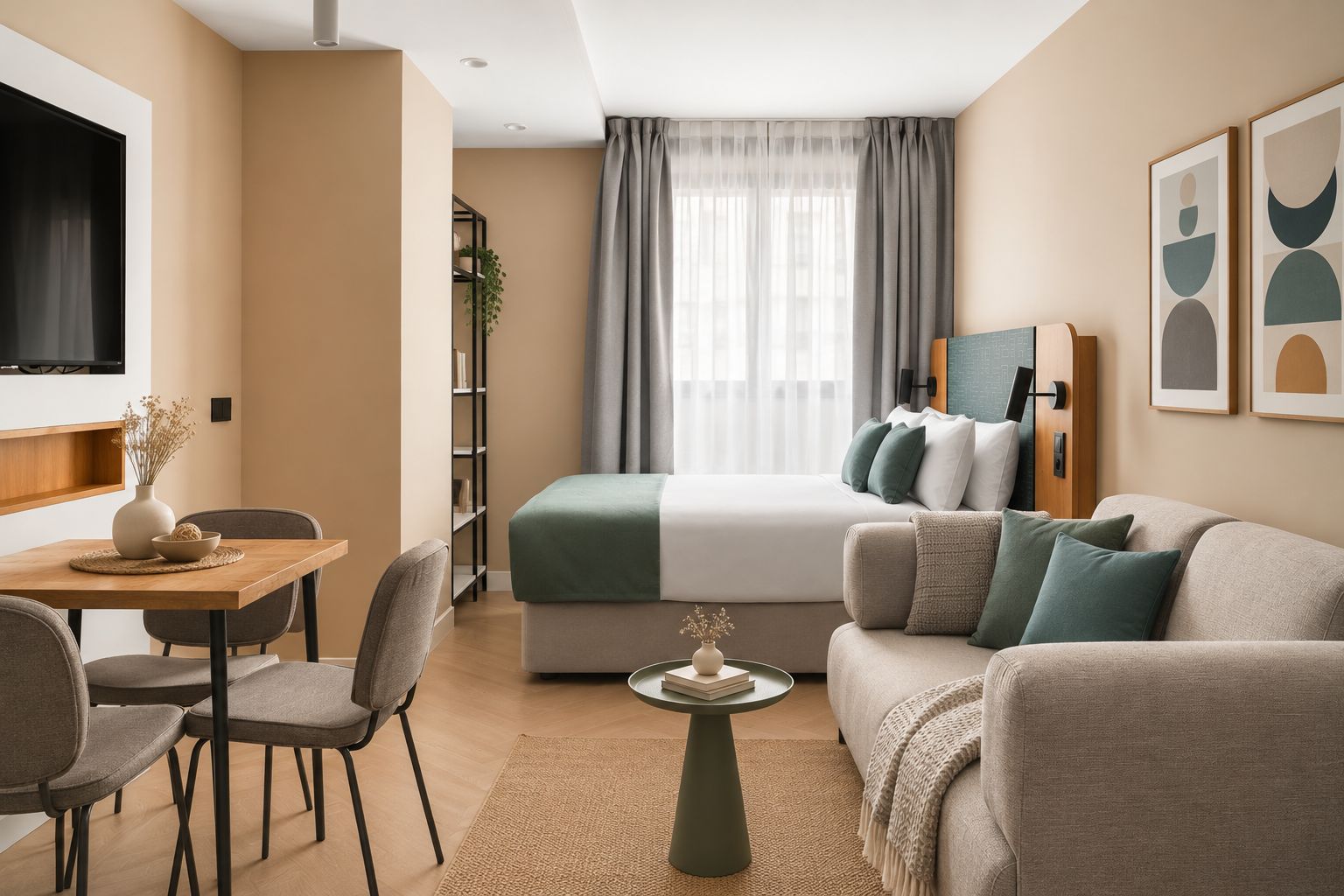 Comfort Studio with sofa bed | Työpöytä, kannettavalle tietokoneelle sopiva työtila, pimennysverhot