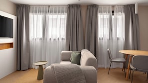 Comfort Studio with sofa bed | Yksilöllisesti sisustettu, yksilöllisesti kalustettu, työpöytä