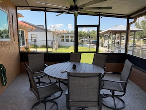 Outdoor dining - Canal front Funhouse with Dock, Game Room & River Adventures (Crystal River)