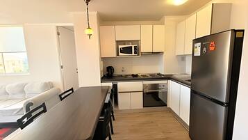 Fridge, microwave, oven, toaster