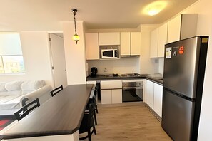 Fridge, microwave, oven, toaster