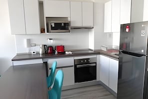 Fridge, microwave, oven, toaster