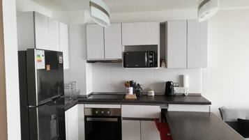 Fridge, microwave, oven, toaster