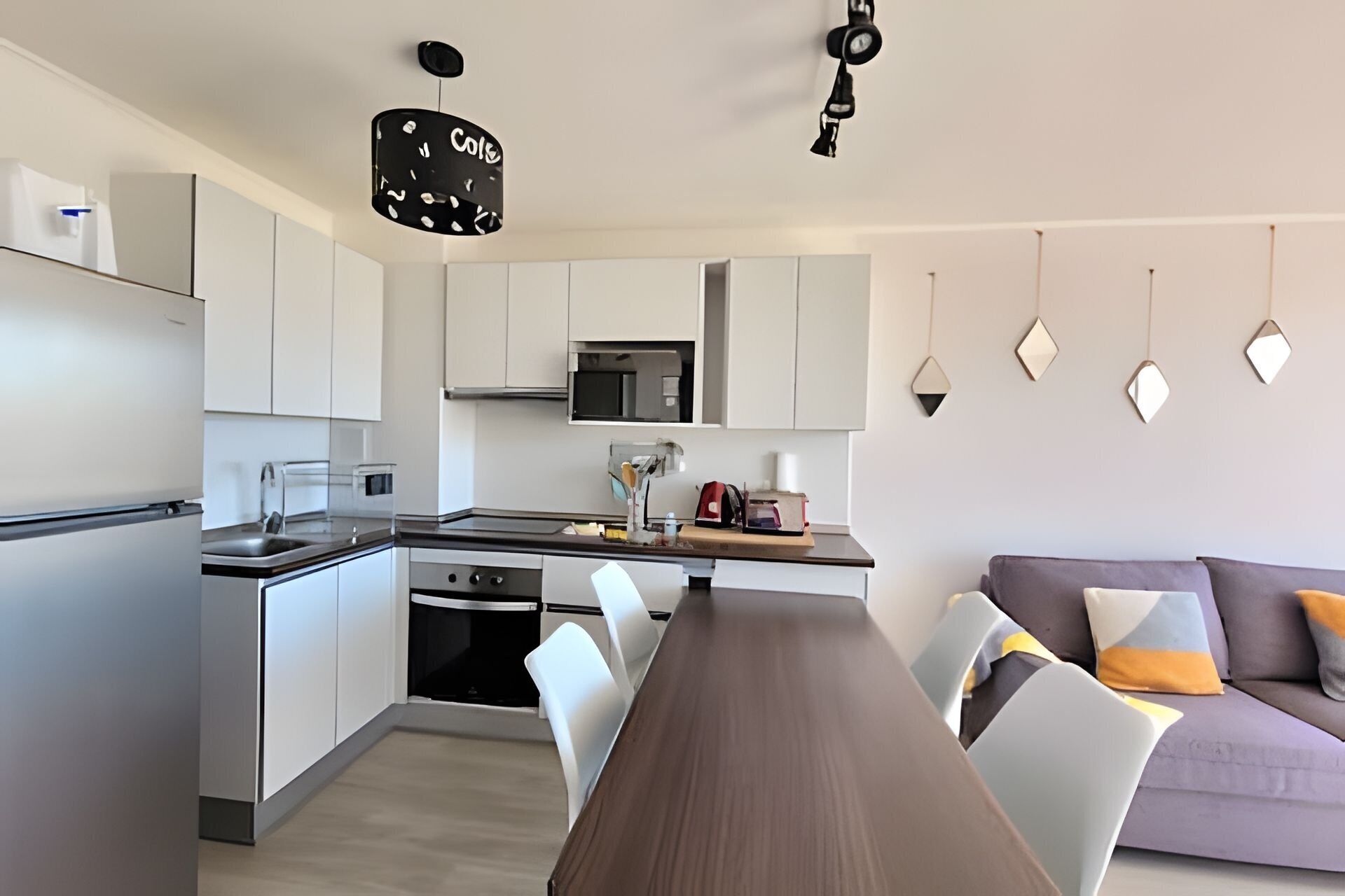 Fridge, microwave, oven, cookware/dishes/utensils