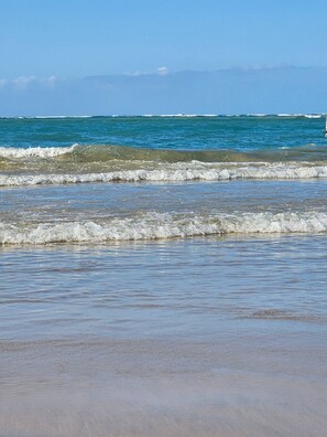 A beach with waves, clear sky, and distant mountains. - LIS4B12 - SeaSide Beach II (Carolina)