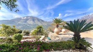 Property grounds - Large villa. Stunning mountain view, 5 mins to beaches at Agia Efimia, Kefalonia (Xiropotamos)
