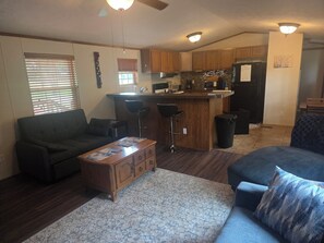 Living area - Enjoyable 2-bedroom mobile home with AC in charming Cisne.  Quiet neighborhood. (Cisne)