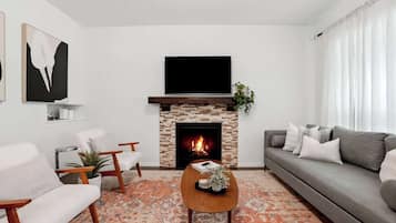 TV, fireplace, video games, stereo