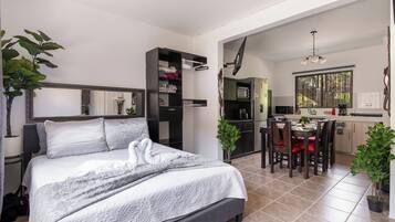 1 dormitorio, tabla de planchar con plancha, wifi y ropa de cama
