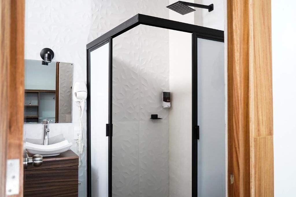 Suite Confort, 1 cama Queen size | Baño | Regadera, secadora de cabello, toallas, jabón 