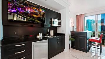 Microwave, stovetop, coffee/tea maker, toaster
