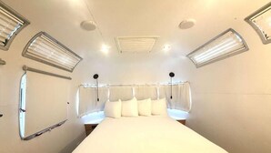 A bed with a canopy, a window, and a ceiling light fixture.
