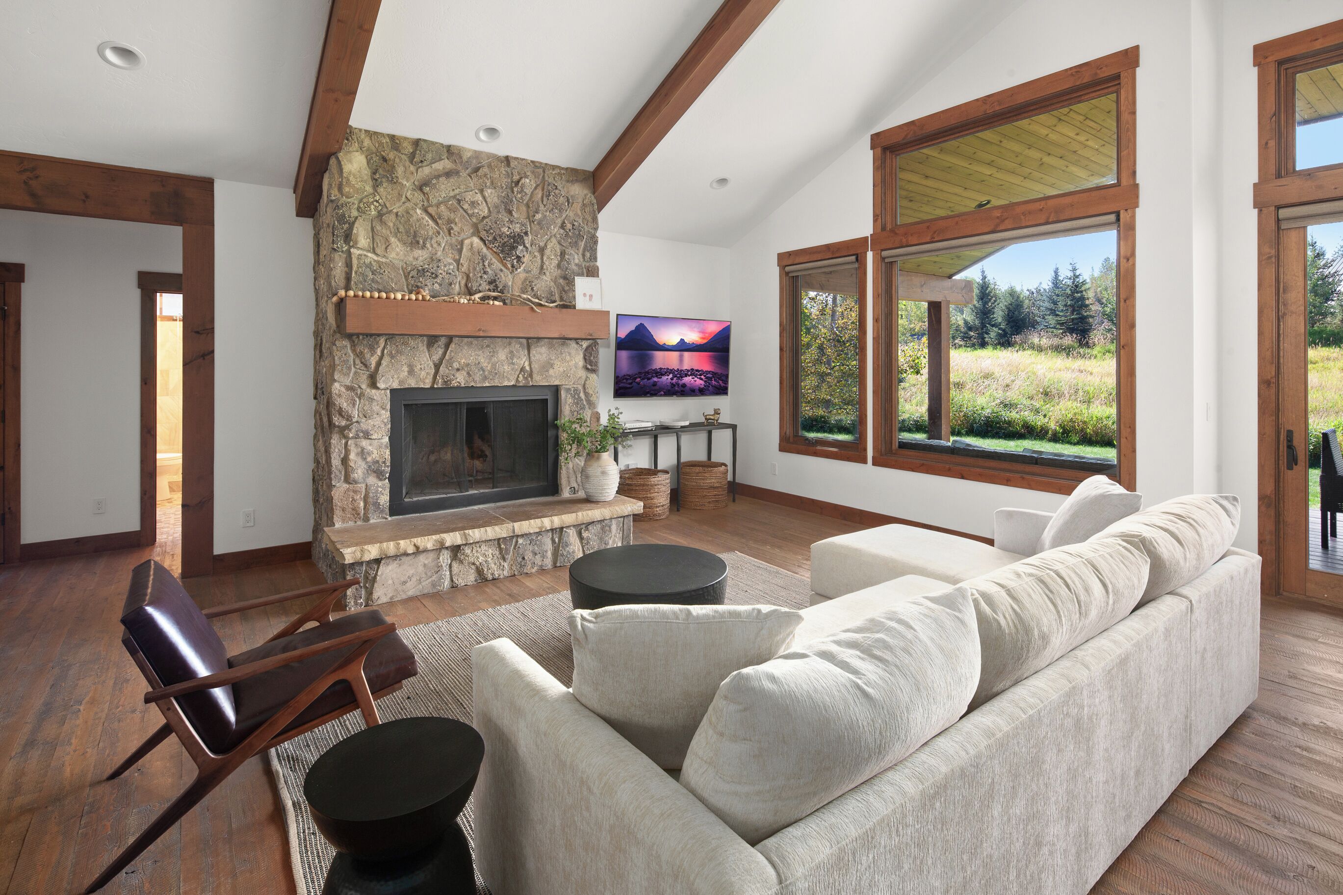 TV, fireplace